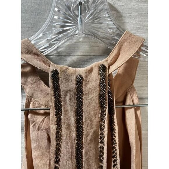 Free People Boho Tan Sleeveless Embroidered Midi Dress W/ Pockets XS - Picture 3 of 6